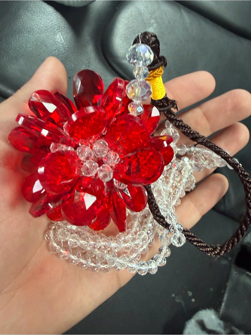 Red Crystal Flower Pendant Necklace by